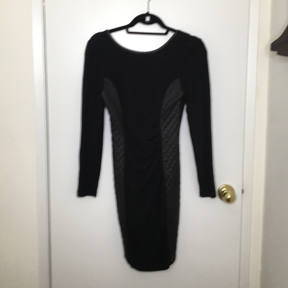 Black Long Sleeve Faux Leather Panel Mini Dress